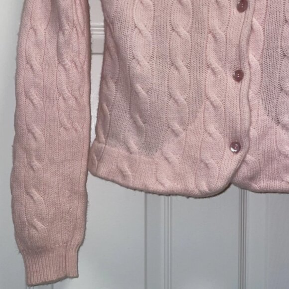 Vintage Pink Cashmere Cardigan Sweater Cable Knit Small - Picture 7 of 8